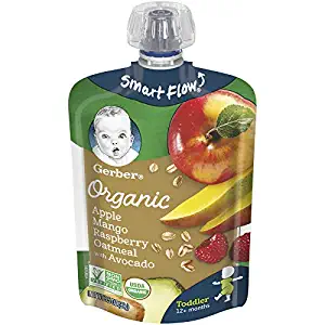 Gerber Organic Purees, Apple, Mango, Raspberry, Avocado & Oatmeal Toddler Food, 3.5 Ounce Pouch (Pack of 12)