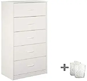 Mainstays Drawer Dresser, (5-Drawer, White + Free Bundle)