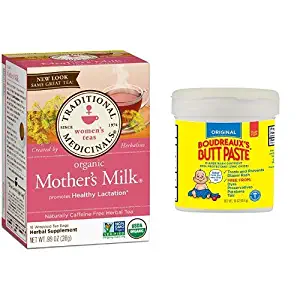 Traditional Medicinals Organic Mother’s Milk Tea, 16 Tea Bags (Pack of 6) and Boudreaux's Butt Paste Diaper Rash Ointment, Original Strength, 16 oz