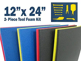 5S Tool Box Shadow Foam Organizers (2 Color) Custom Size (12" x 24", Black Top/Red Bottom)