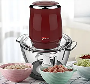 TOPCHANCES Household Electric Meat Grinder 500W Multi-function Automatic Quick Mince Mini Stainless Steel Meats Mincer Vegetable Fruit Mixer Chopper 220V Food Grinding Mincing Mach (Dark Red)