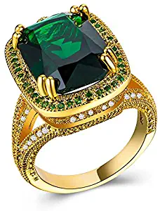 Saengthong 14k Yellow Gold Plated Emerald CZ Engagement Ring Women Wedding Band Size 6-10 (8)