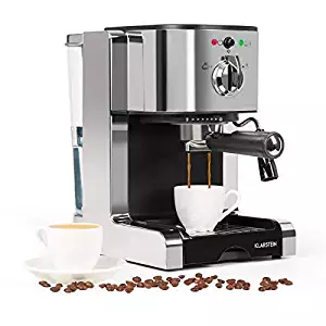 Klarstein Passionata Rossa 20 Espresso Machine • 20 Bar • Capuccino • Milk Foam • 1350W • Stylish Design for Modern Kitchens • Steam Nozzle for Frothing Milk and Preparing Hot Drinks • Silver