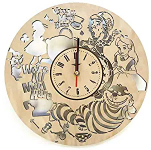 ShareArt Alice in Wonderland Silent Wood Wall Clock - Original Home Nursery Living Room Bedroom Kitchen Decor - Best Gift for Friends Kids Men Woman - Unique Wall Art Design - Size 12 Inch