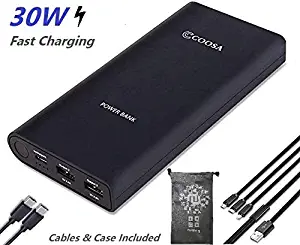 Nucharger PD Power Bank 20100mAh Portable Charger 30W 3A Fast Charging USB-C 2 Way Fast Charging w. Lightning, Micro USB & USB-C Cable, Premium LG Cells, Type C MacBook Pro MacBook Air charger (without wall charger)