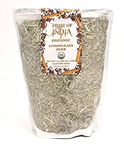 Pride Of India - Organic Dry Indian Lemongrass Herb, 3.53oz (100gm) Full Leaf - Certified and Authentic Indian Herb - Perfect for Cooking, Soups, Salads, Marinades 50+ Servings