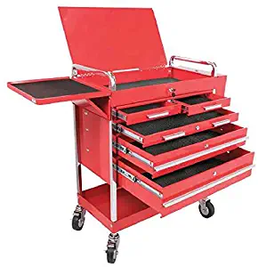 Sunex 8045 Professional 5 Drawer Service Cart with Locking Top- Red