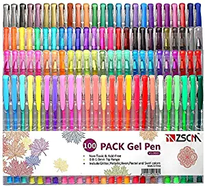 ZSCM 100 Unique Colors Art Markers Glitter Gel Pens Set With Case, 40% More Ink Neon Glitter Sparkle Pen for Adult Coloring Books Bullet Journaling Crafting Drawing