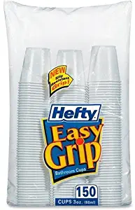 Hefty Easy Grip Disposable Plastic Bathroom Cups, 3Oz, White, 150/Pack