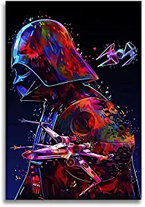 Faicai Art Star Wars Movie Poster Paintings Darth Vader The Dark Lord Canvas Prints Colorful Abstract Wall Art Black Art Modern Cool Printings Pictures for Home Office Decor Wooden Framed 24x36inch