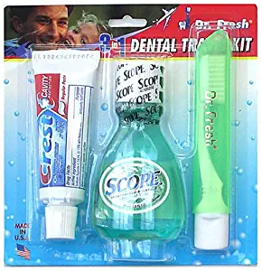Dr Fresh Complete 3 in1 Dental Travel Kit with Crest (.85 Ounces), Scope Mouthwash (1.49 Ounces) & Travel Toothbrush