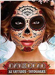 Day Of The Dead Sugar Skull Temporary Face Tattoos (RED ROSE)