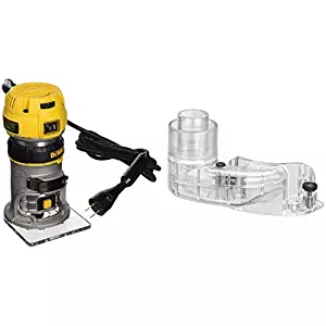 DEWALT DWP611 1.25 HP Max Torque Variable Speed Compact Router with Dual LEDs with DNP615 Compact Router Dust Collection Adapter for Fixed Base Routers