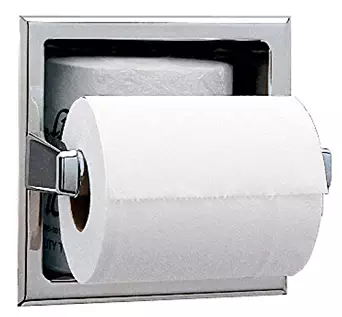 Bobrick 6637 Stainless Steel Recessed Toilet Tissue Dispenser with Extra Roll Storage Space, Satin Finish, 6-1/4" Width x 6-1/4" Height