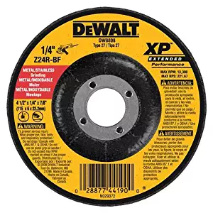 DEWALT DW8808 4-1/2-Inch by 1/4-Inch Extended Performance Grinding Wheel, 7/8-Inch Arbor