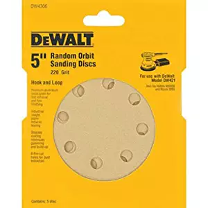 DEWALT DW4306 5-Inch 8 Hole 220 Grit Hook and Loop Random Orbit Sandpaper (5-Pack)