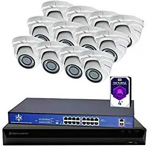 MorphXStar 16CH 4K NVR Network IP Security Camera System - 12 x HD 1944P 5MP 2.8 mm; Wide Viewing Angle: 100° Lens 100ft IR PoE IP Eyeball Camera + 4TB Hard Drive + 16 Ports PoE Switch