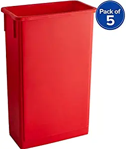 Pack 5pc! 23 Gallon Red Slim Trash Can. Perfect use in Home, Hospital, Nursing Homes, Rehab Center, Hotel, Zoo, Animal shelter