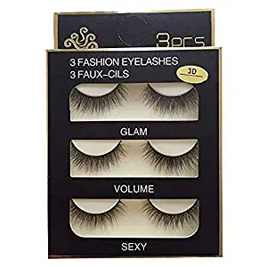 Sunniess Hair Imported Fiber 3D Mink False Eye lashes Handmade Reusable Long Cross Makeup Natural 3D Fake Thick Black EyeLashes 3 Pairs(3D-03)