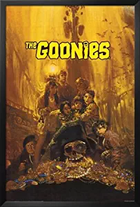 Professionally Framed Goonies Movie Group Poster Print 80s - 24x36 with RichAndFramous Black Wood Frame