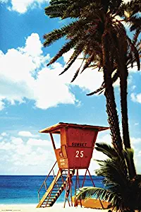 Culturenik Orange Lifeguard Hut on Beach Decorative Tropical Scenic Travel Photography Poster Print 24x36