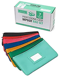 PLANQUE - Bank Deposit Bag Set - Security/Safe/Cosmetic/Bankbag/Moneybag/Money Holder - Travel Cash Bags - Zipper Money Bag - Coin Pouches/Envelopes - Banking Bags - Portable Leather Cash Organizer