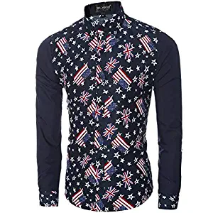 Clearance Sale ! Charberry Fashion Mens Casual Shirts Long Sleeve Slim Fit Printing T-Shirt (US-XL/CN-L2, Red)