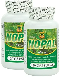 Capsulas de Nopal. Set de 2 frascos con 120 capsulas c/u. Ayuda a la Digestion, controla niveles de glucosa, Reduce el colesterol