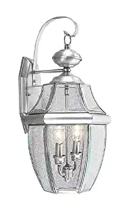 Livex Lighting 2251-91 Monterey 2 Light Outdoor Brushed Nickel Finish Solid Brass Wall Lanternwith Clear Beveled Glass