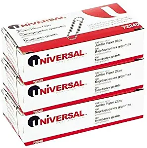 Universal Nonskid Paper Clips, Wire, Jumbo, Silver-100 ct, 3 pk