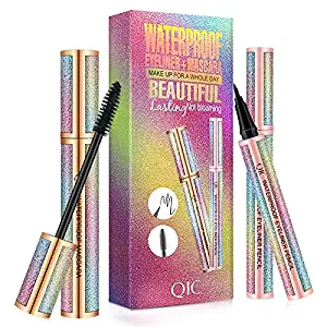 Liquid Lash Extention Mascara with Eyeliner Liquid Pen Set,4D Silk Fiber Waterproof Black Mascara Hypoallergenic Sensitive Eyes, Long Lasting Eyelash Thickening Eyes Makeup Tools