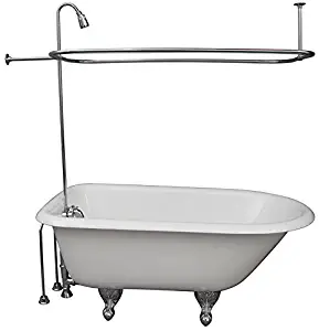 My PlumbingStuff R2200BR Clawfoot Tub Shower Faucet and Rectangular Combo Set - Chrome-Brass Construction - 3 ⅜-Inch Center-Diverter Faucet in Chrome - ¾” MIP Connections - 61” 2-Piece Riser with Show