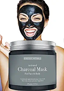 Pure Body Naturals Activated Charcoal Face Mask, 8.8 ounces - Charcoal Mask for Blackheads, Acne, Oily Skin, Hydrating and Exfoliating