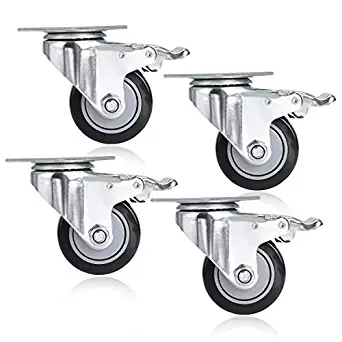 3'' Coocheer PVC Heavy Duty Swivel Caster Wheels 360 Degree Top Plate with Brake Pack of 4 (880Lbs) (black)